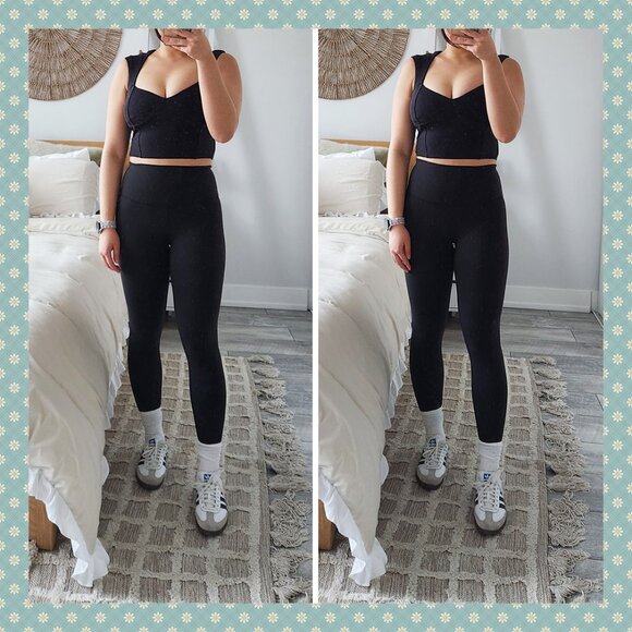 Alo Yoga Ribbed Sweetheart Short Sleeve Shirt in Black - Picture 1 of 8